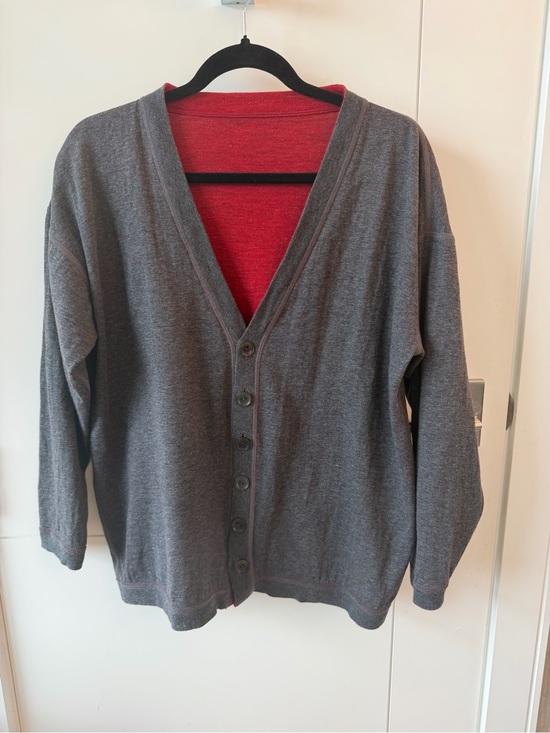 Sol alpaca Sweaters - Women's Reversible V-Neck Cardigan Sweater in Gray and Red